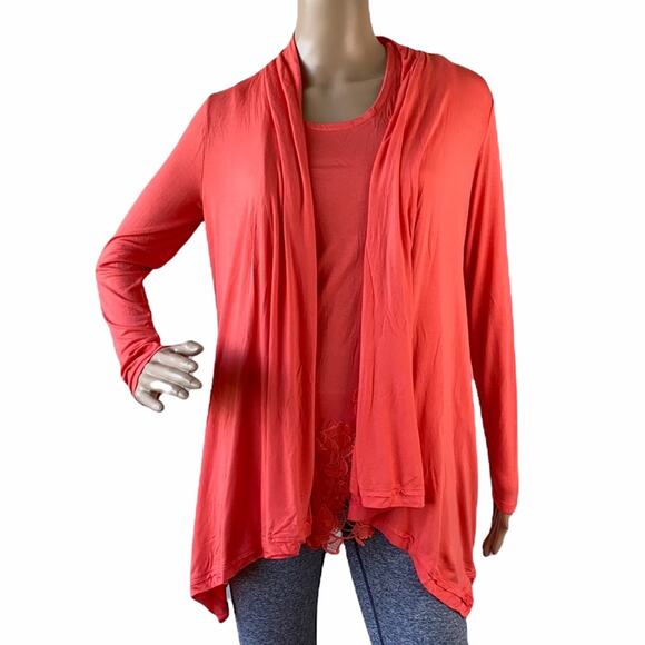 Diane Gilman 2pc Tank & Cardigan Set XS Lace Asymmetrical Hem Waterfall Sweater - Picture 1 of 9